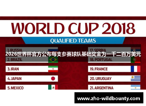 2026世界杯官方公布每支参赛球队基础奖金为一千二百万美元